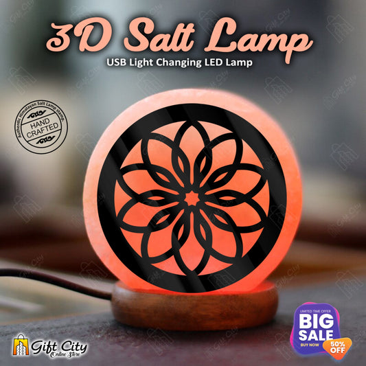 Floral Art 3D Laser Cut Acrylic Sheet 7 Color Changing Salt Lamp