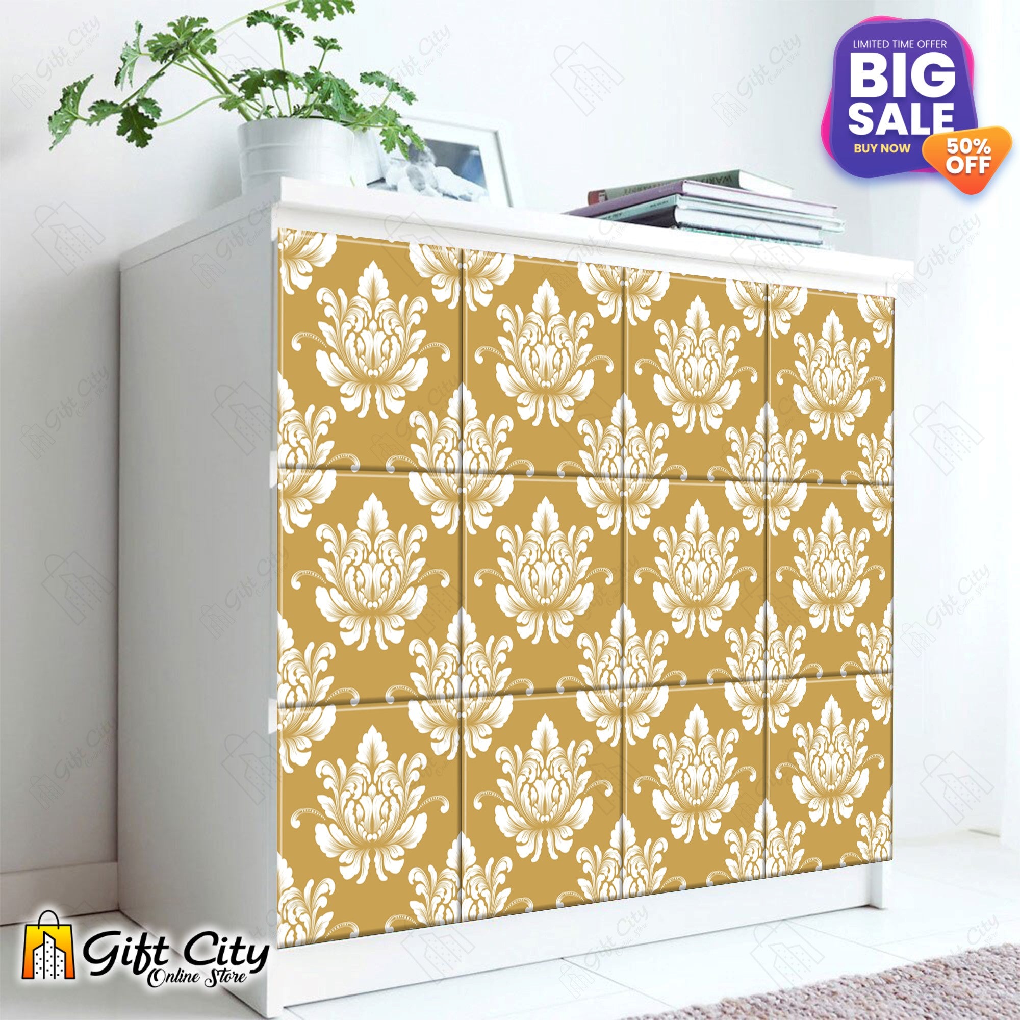 Golden Pattern Design Wall Decorative Self Adhesive Tile Stickers