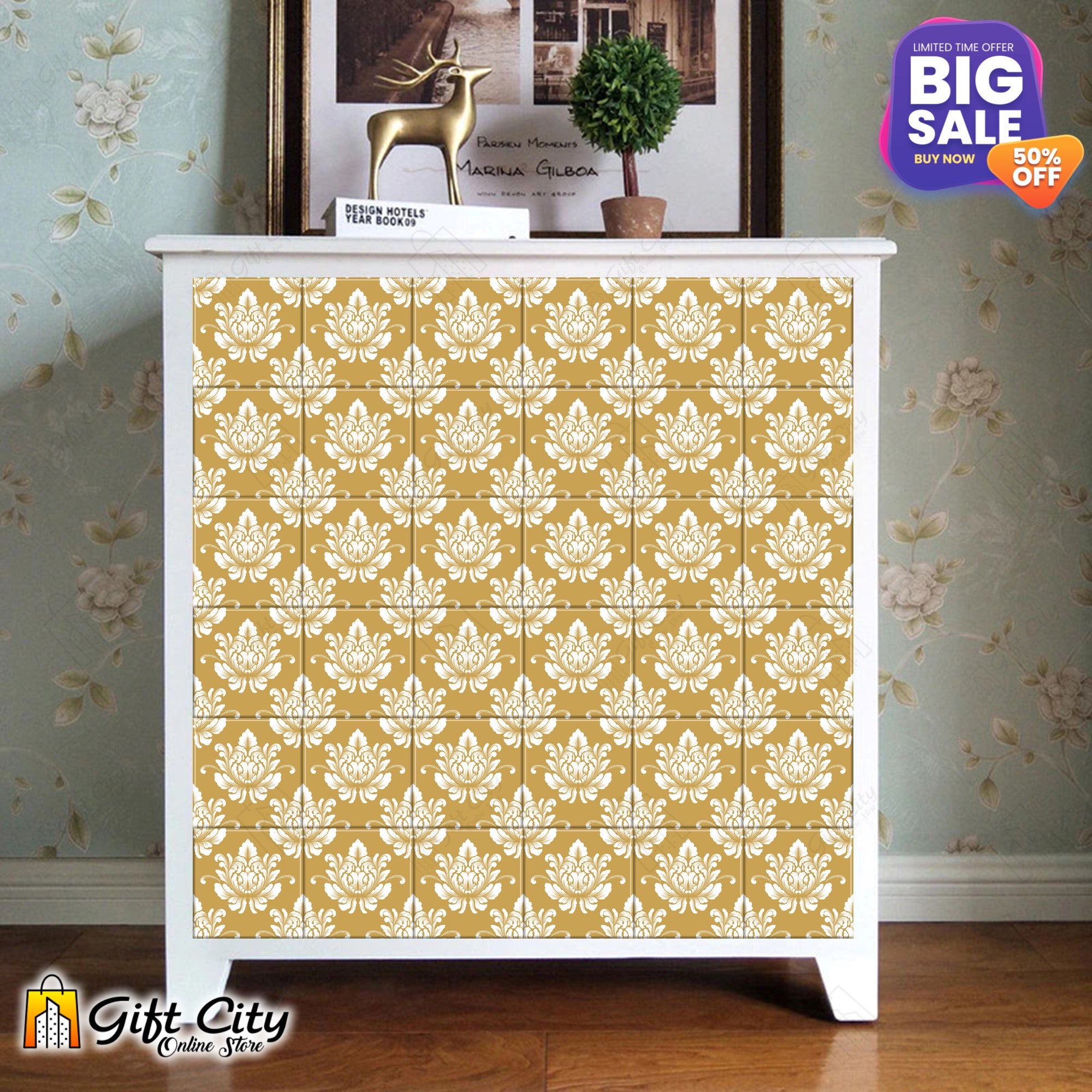 Golden Pattern Design Wall Decorative Self Adhesive Tile Stickers