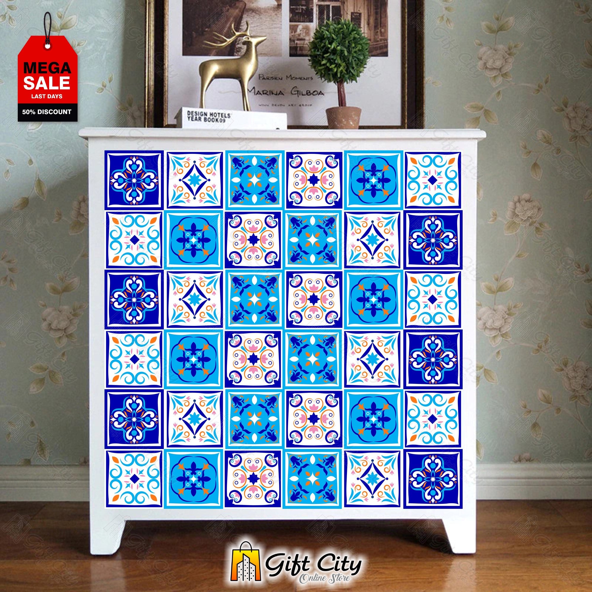  Blue Pattern Design Wall Decorative Tile Stickers