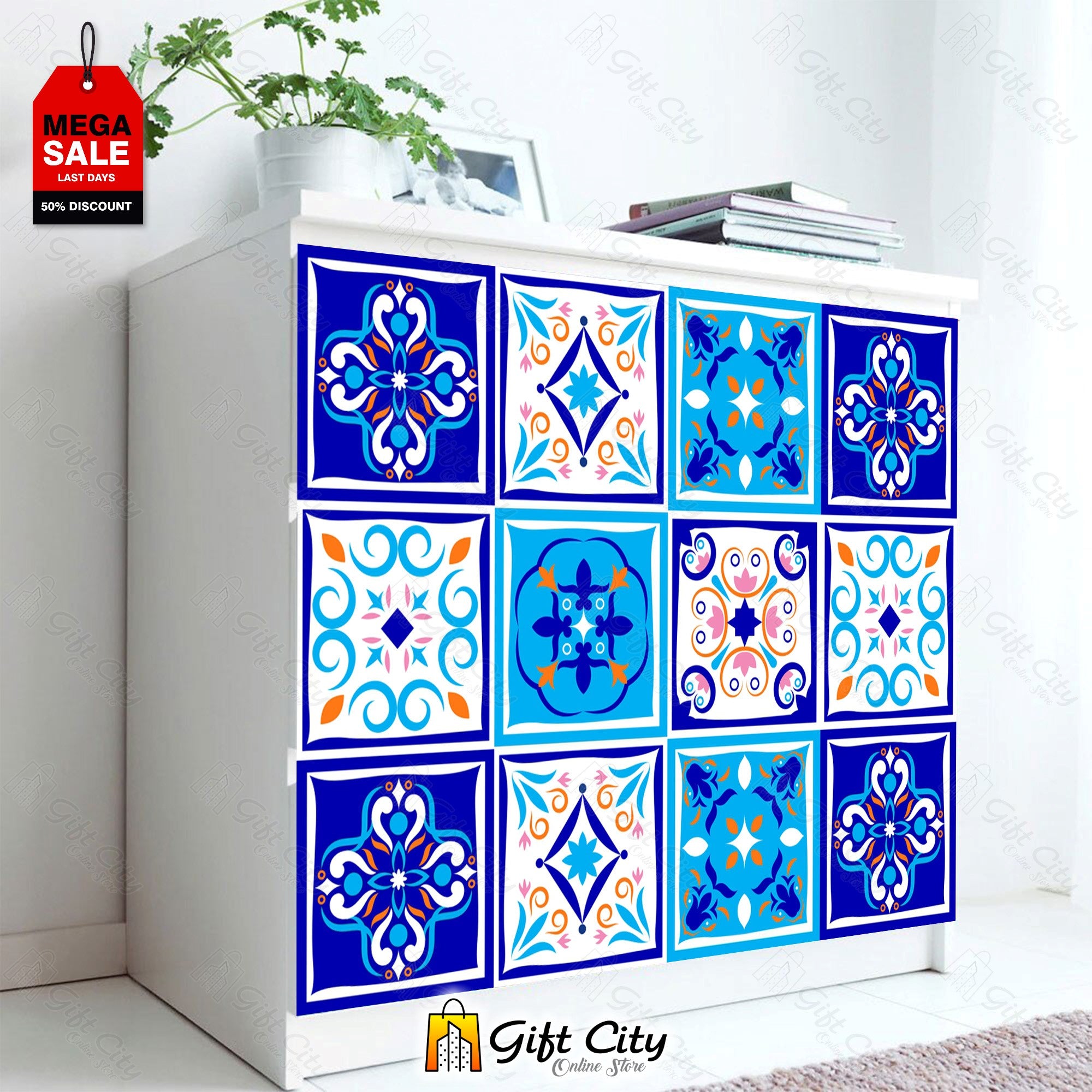  Blue Pattern Design Wall Decorative Tile Stickers