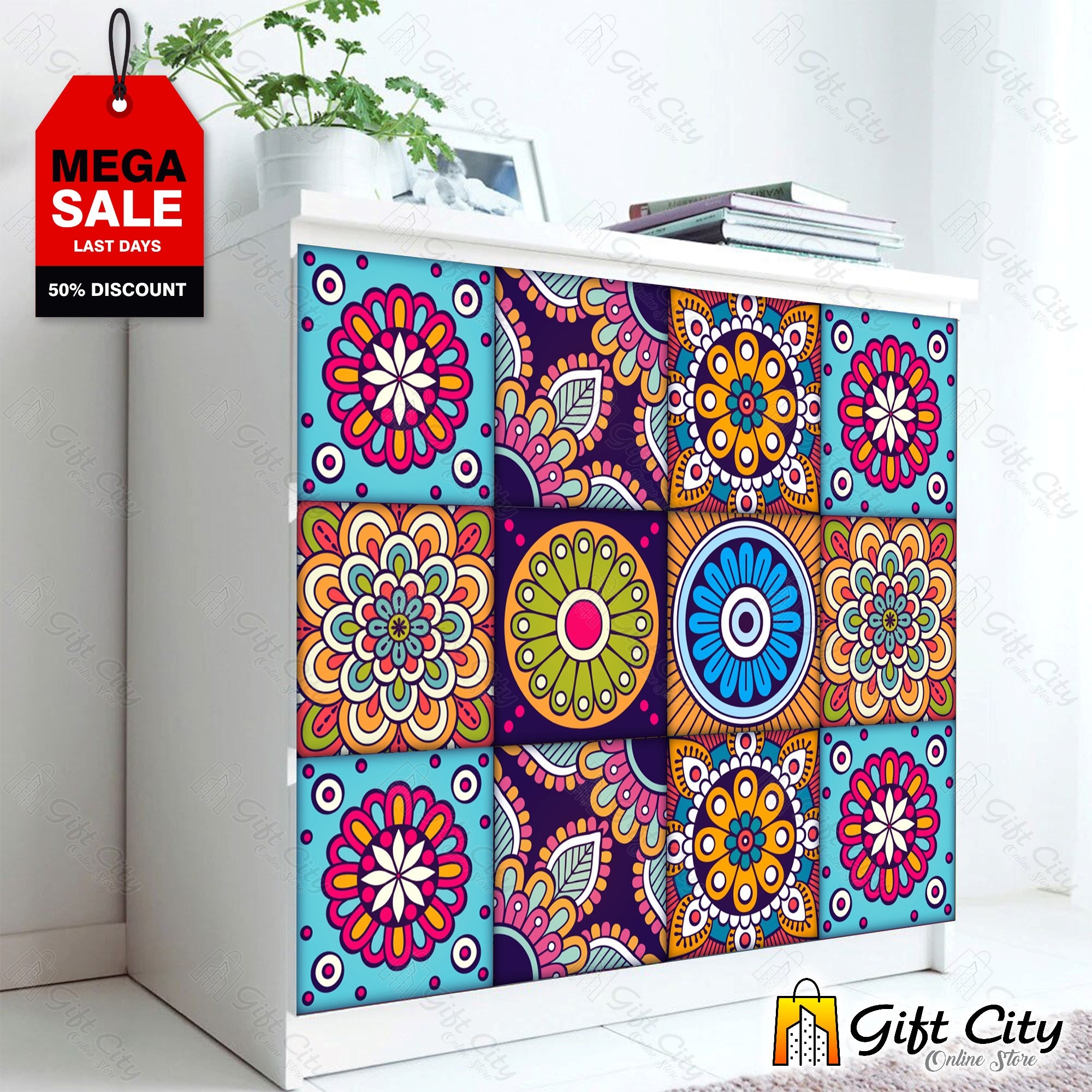 Colorful Mandala Pattern Self Adhesive Kitchen Tile Stickers