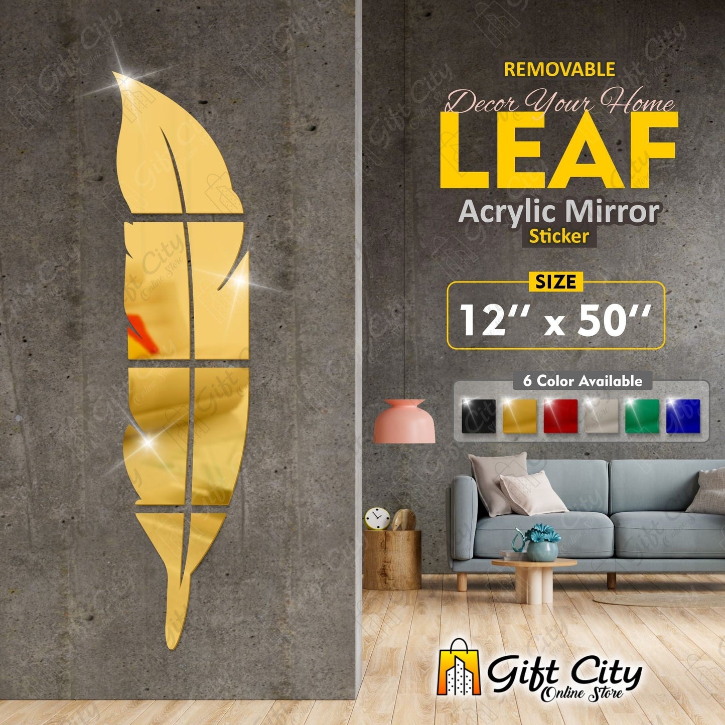 3D Self Adhesive Leaf Acrylic Mirror Wall Art - Gift City Gift City golden 