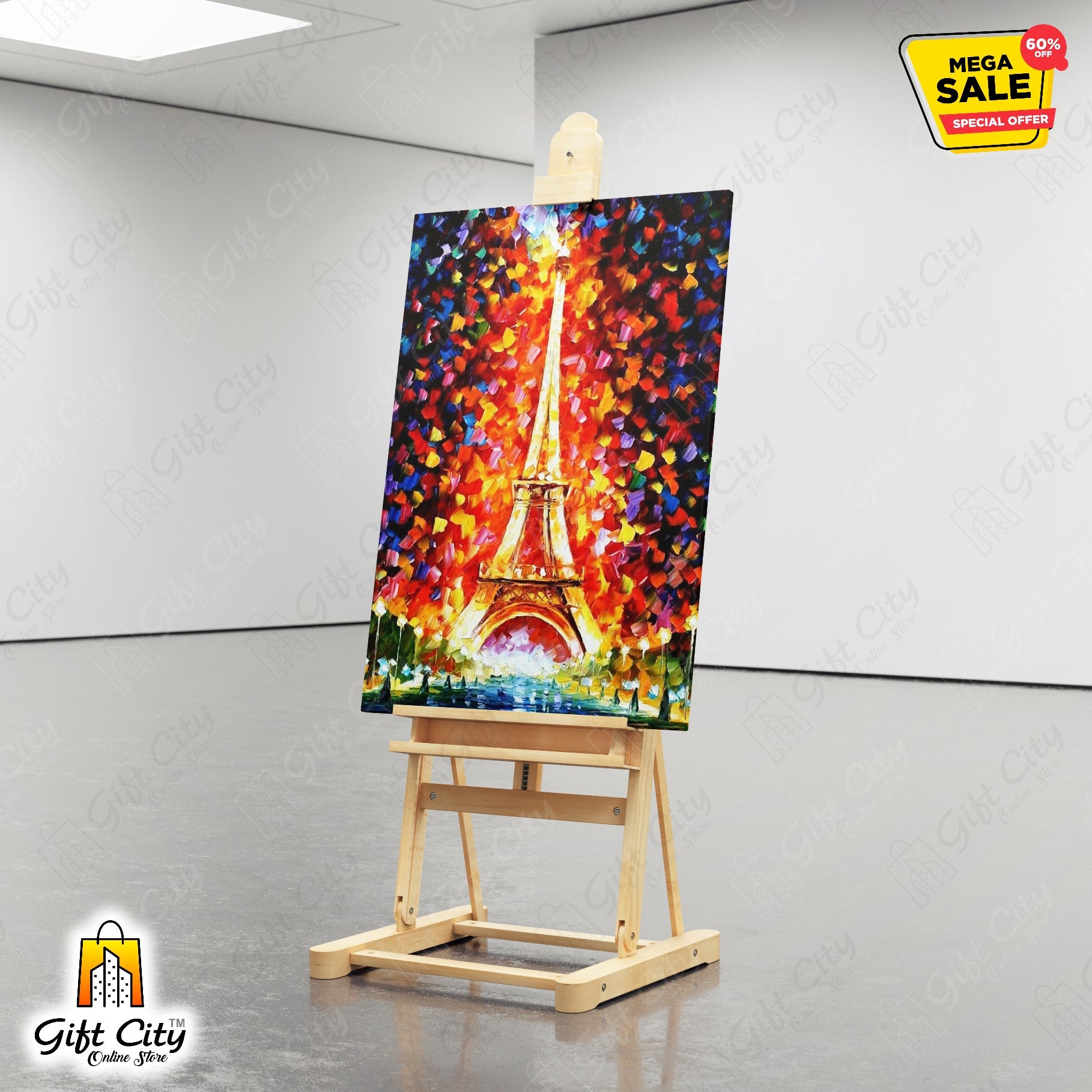 Paris Eiffel Tower Lighted Palette Knife Oil Painting - Gift City