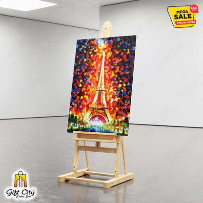Paris Eiffel Tower Lighted Palette Knife Oil Painting Wall Hanging - Gift City