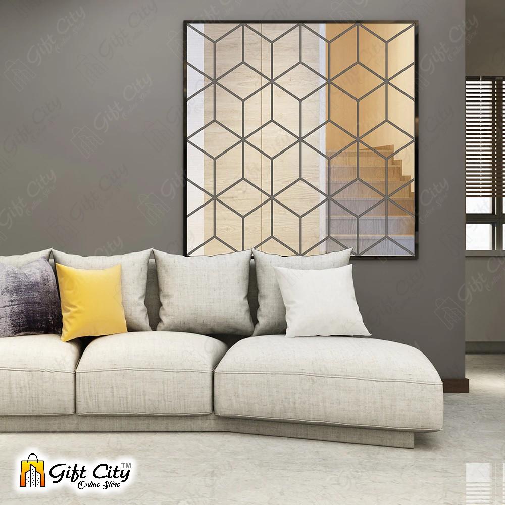 3D Rhombus Triangle Golden Acrylic Mirror Wall Art Stickers - Gift City