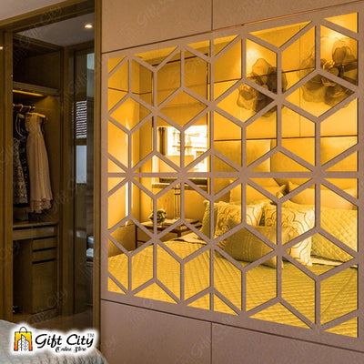 3D Rhombus Triangle Golden Acrylic Mirror Wall Art Stickers - Gift City - Gift City Online Store