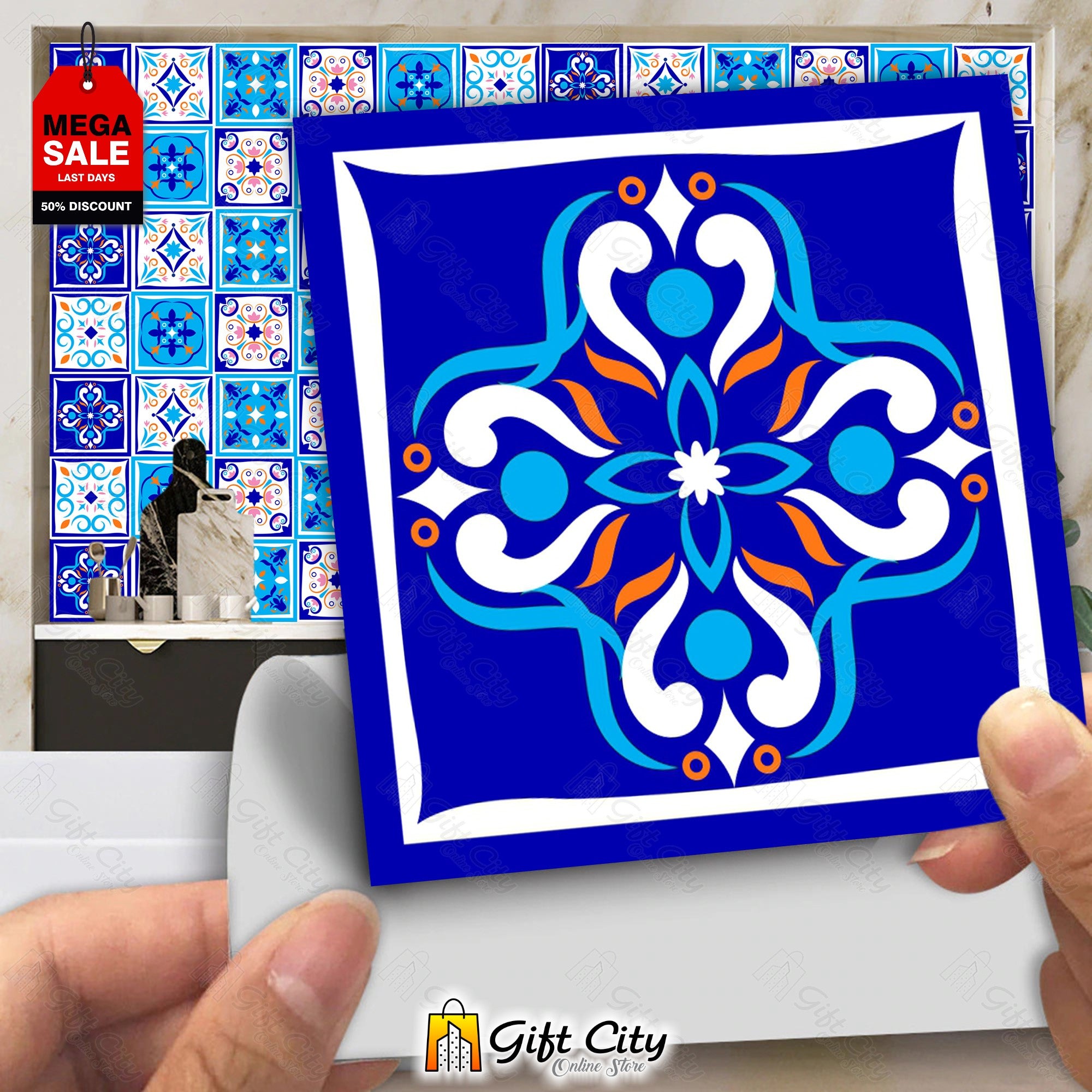  Blue Pattern Design Wall Decorative Tile Stickers