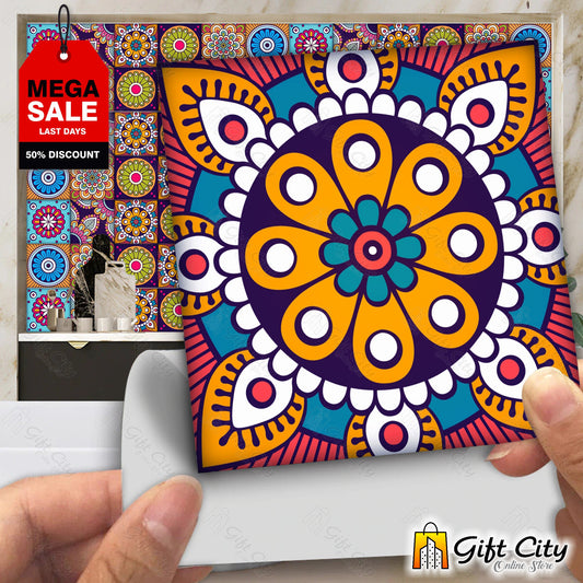 Colorful Mandala Pattern Self Adhesive Kitchen Tile Stickers