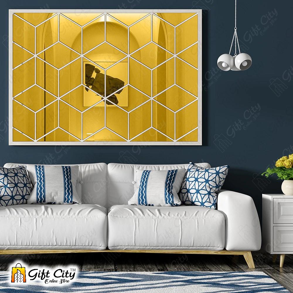 3D Rhombus Triangle Golden Acrylic Mirror Wall Art Stickers - Gift City