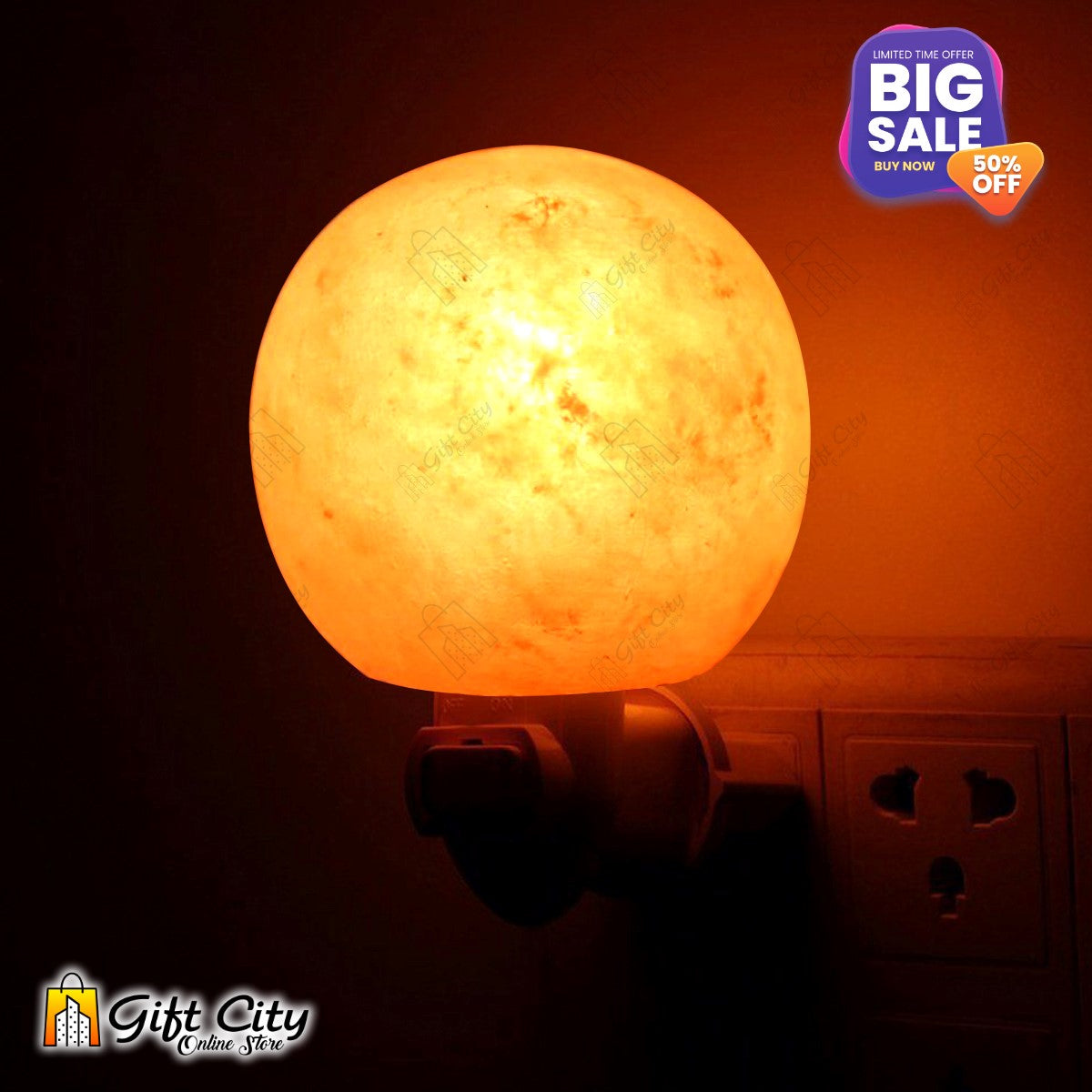 Air Purifying Ball Shape Crafted Himalayan Salt Night Light Lamp with Socket 