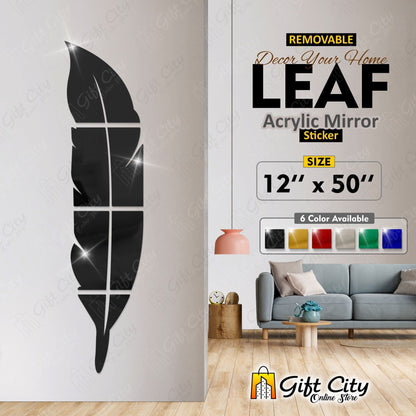 3D Self Adhesive Leaf Acrylic Mirror Wall Art - Gift City Gift City black 