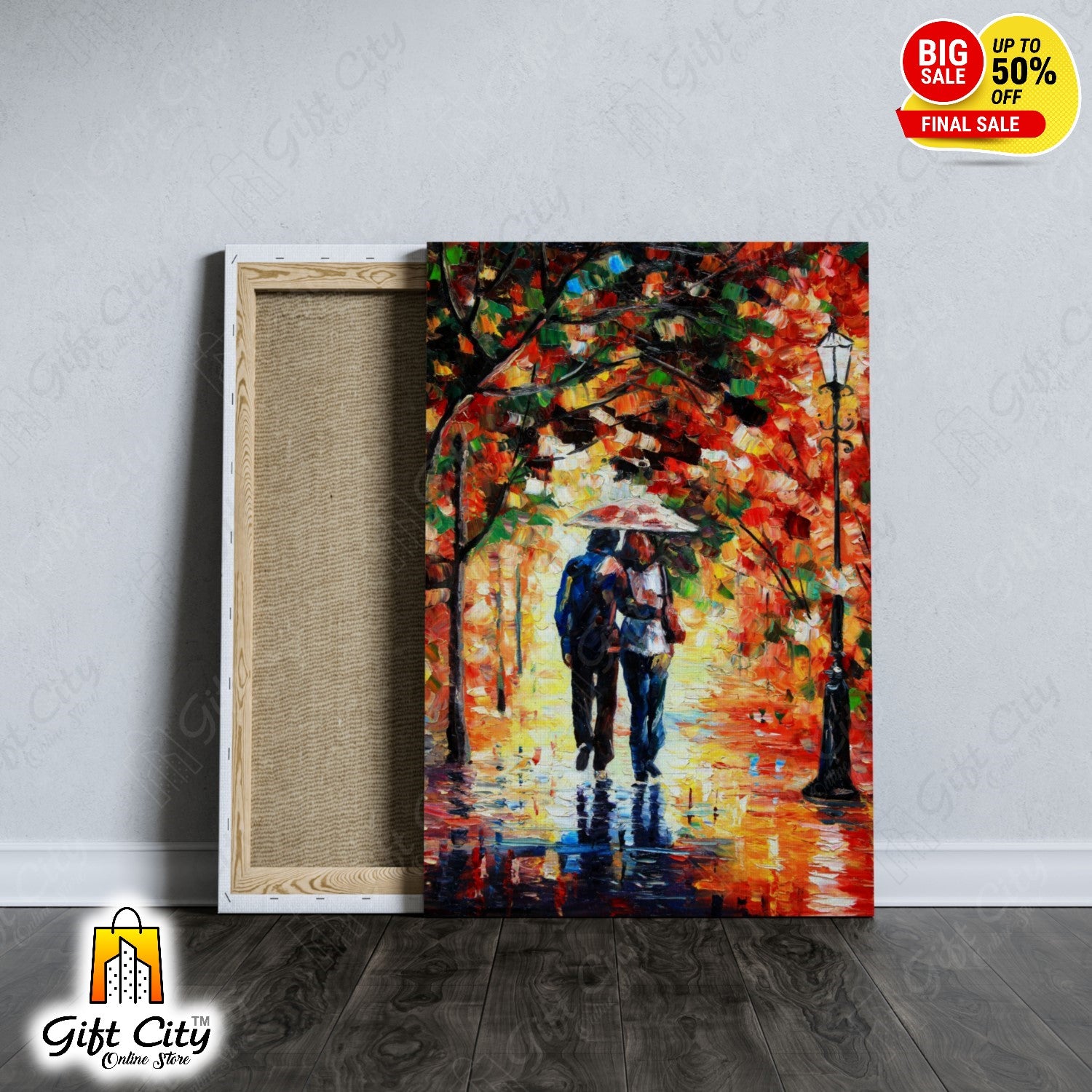 Romantic Couple Palette Knife Canvas Painting