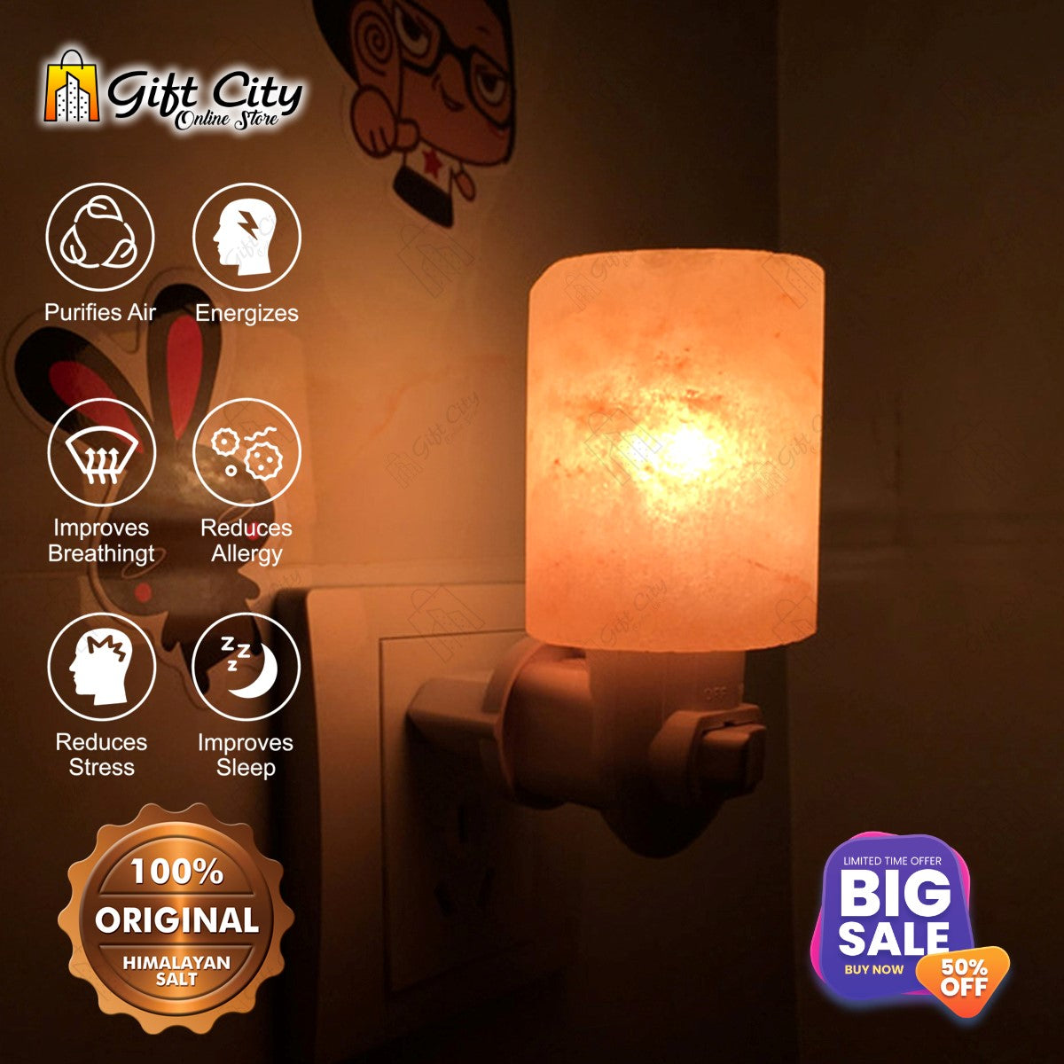 Handcrafted Himalayan Salt Cylinder Shape Lamp