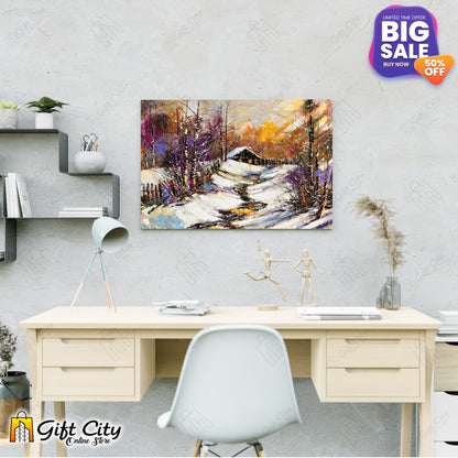 Winter Snow Falling in Jungle Canvas Painting