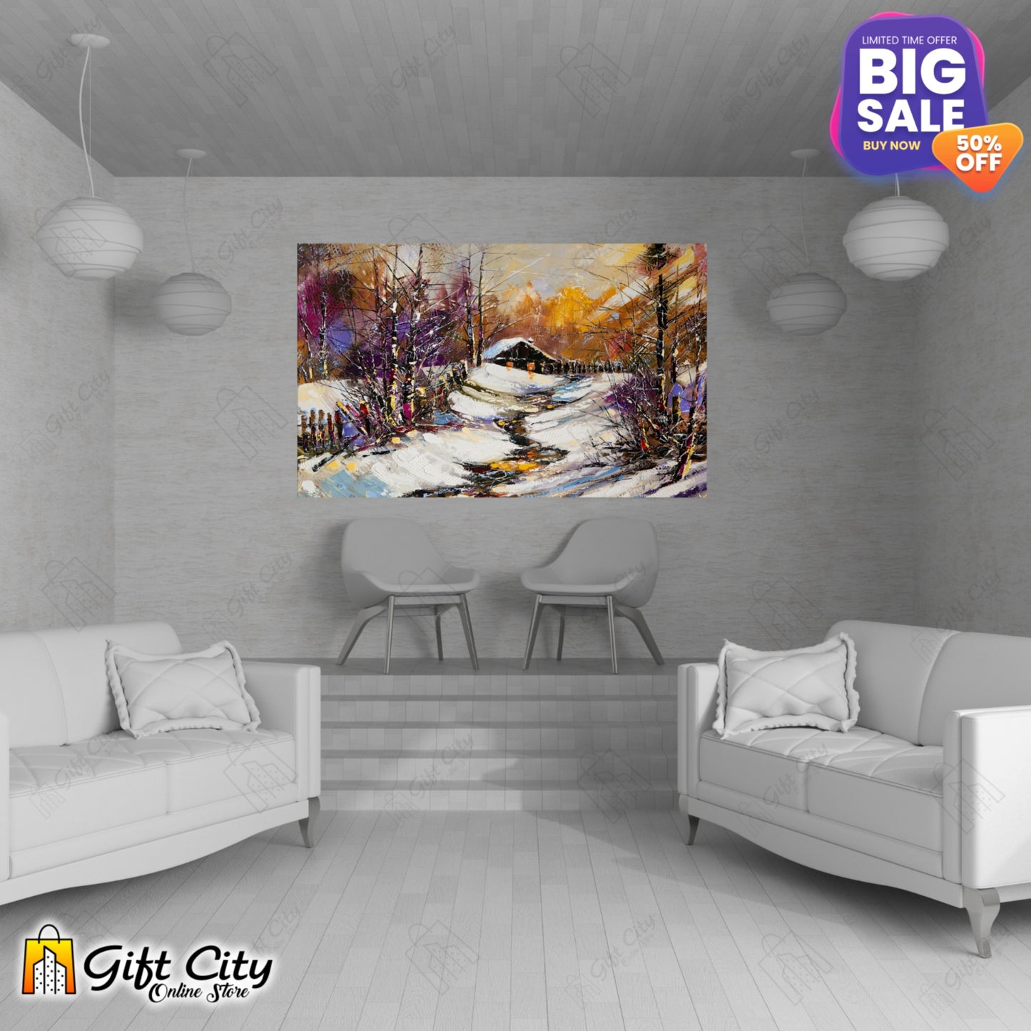 Winter Snow Falling in Jungle Canvas Painting