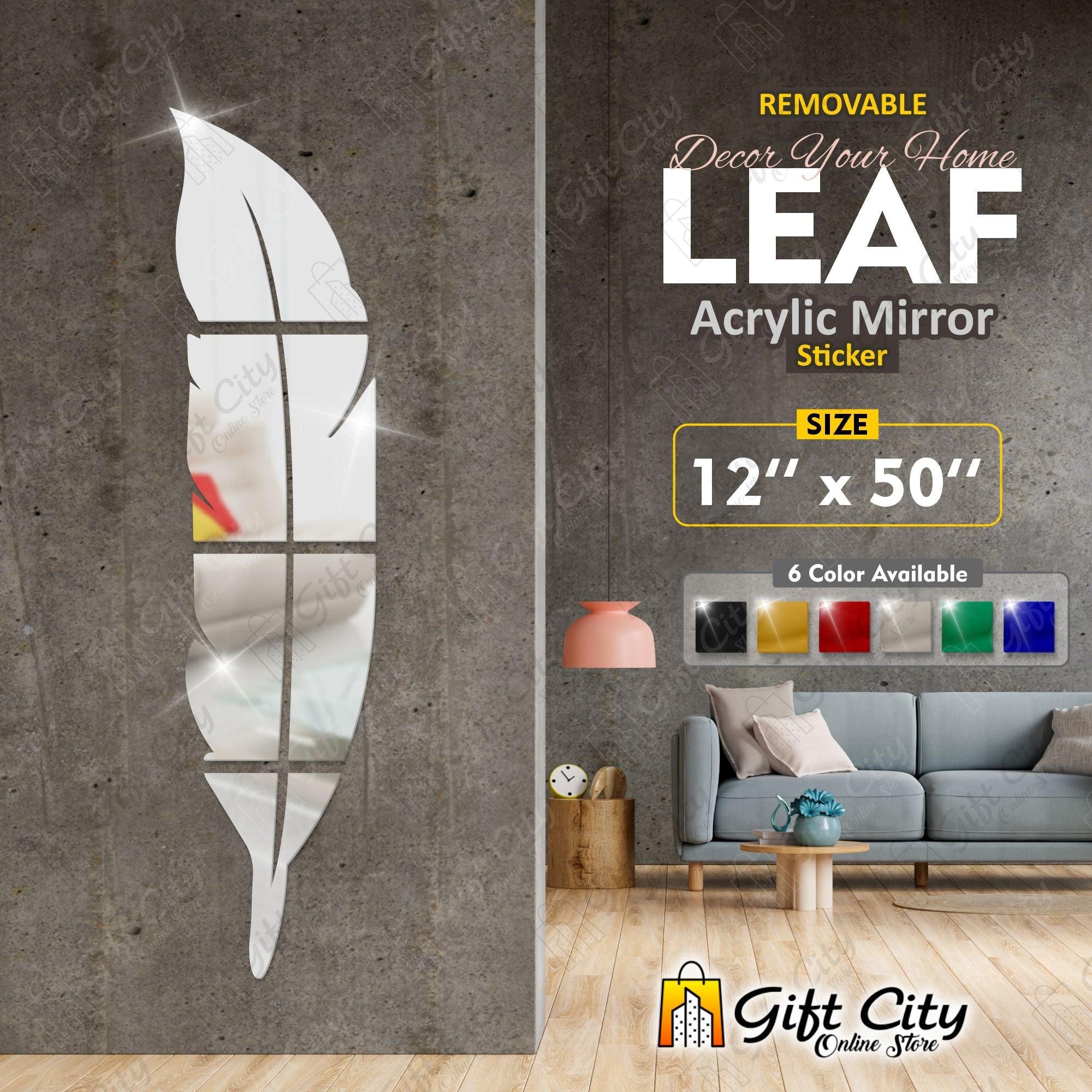 3D Self Adhesive Leaf Acrylic Mirror Wall Art 