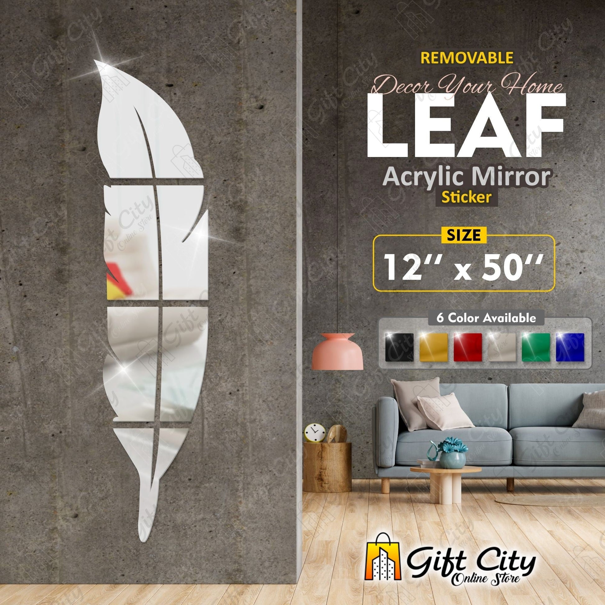 3D Self Adhesive Leaf Acrylic Mirror Wall Art - Gift City Gift City silver 