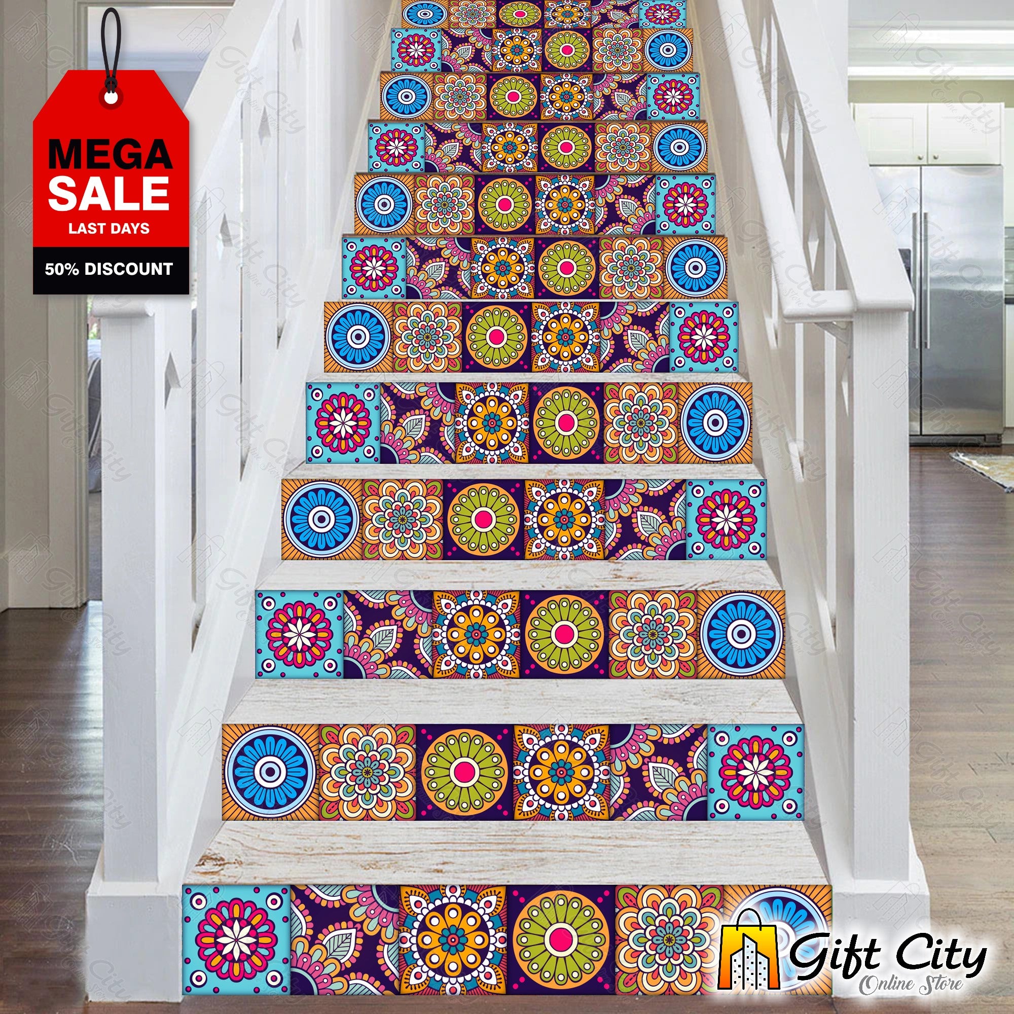 Colorful Mandala Pattern Self Adhesive Kitchen Tile Stickers