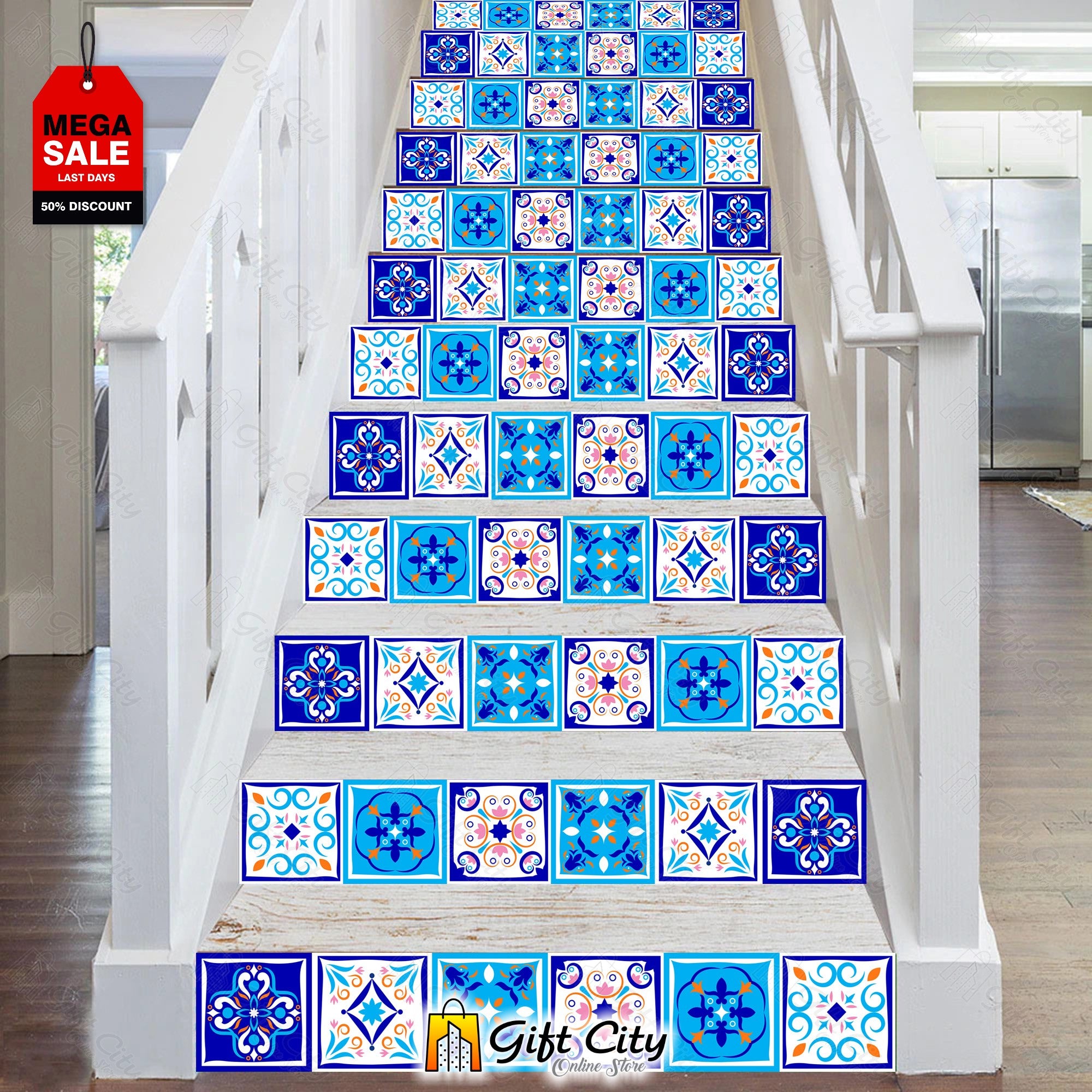  Blue Pattern Design Wall Decorative Tile Stickers