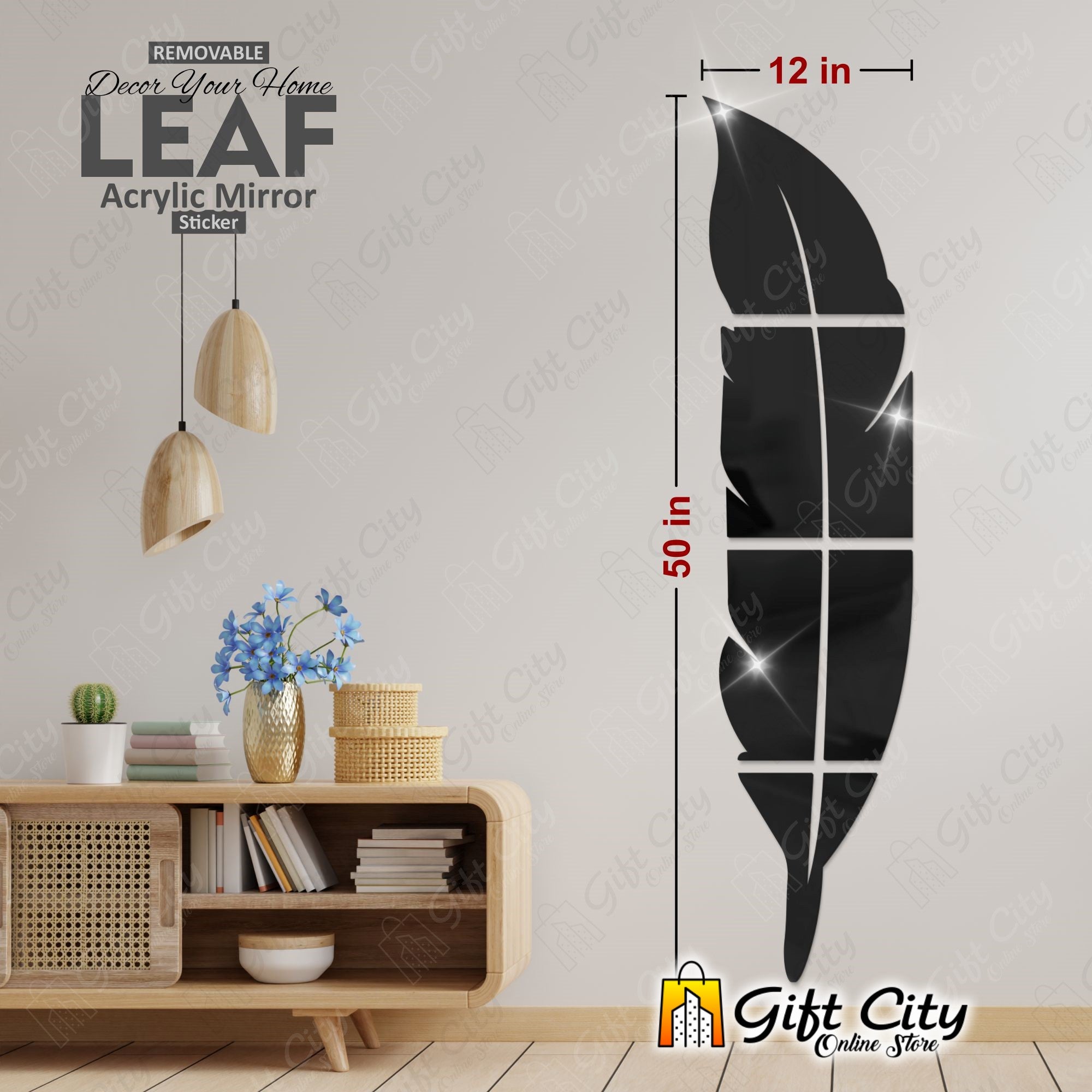 3D Self Adhesive Leaf Acrylic Mirror Wall Art 