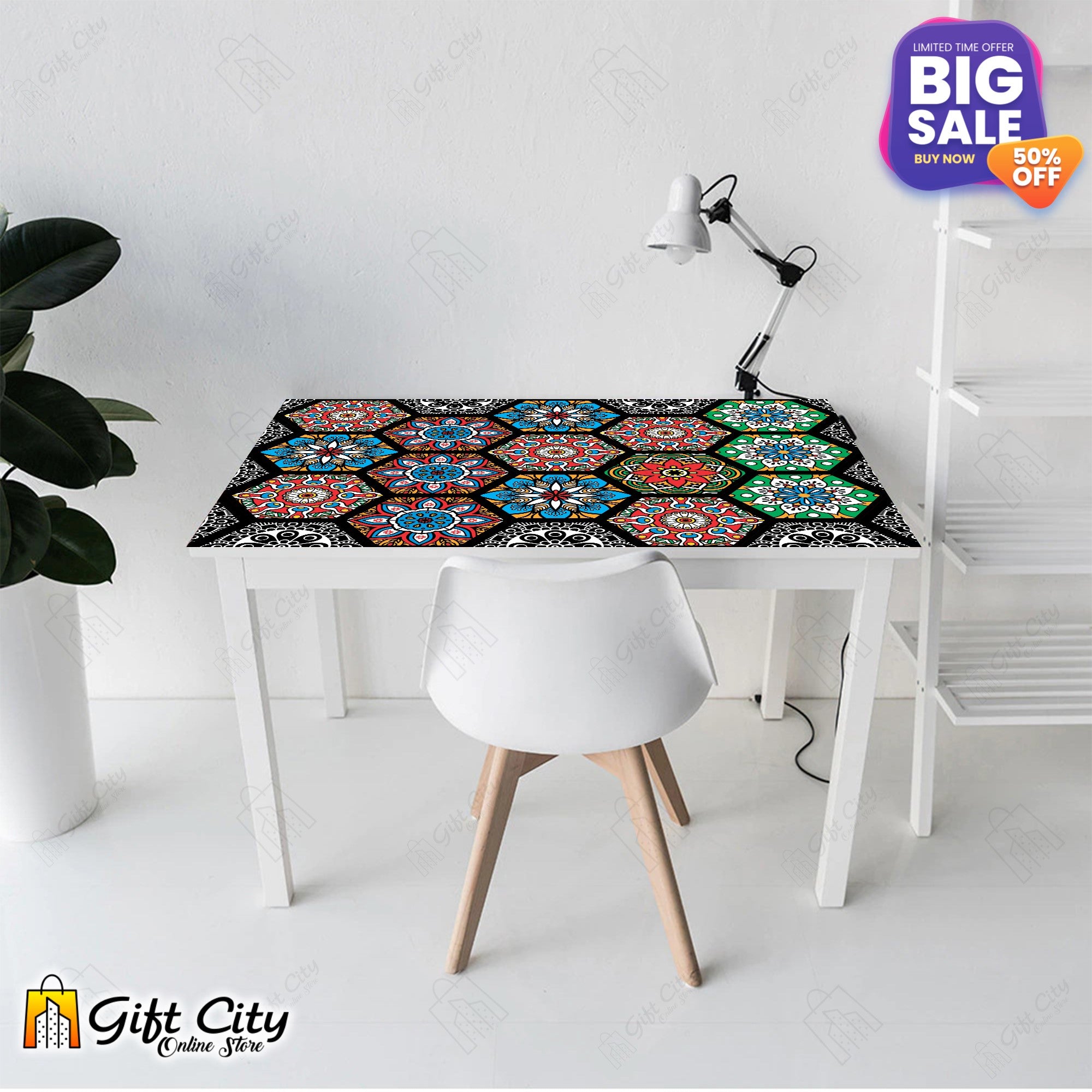 Hexagon Shape Colorful Mandala Pattern Design Tile Stickers