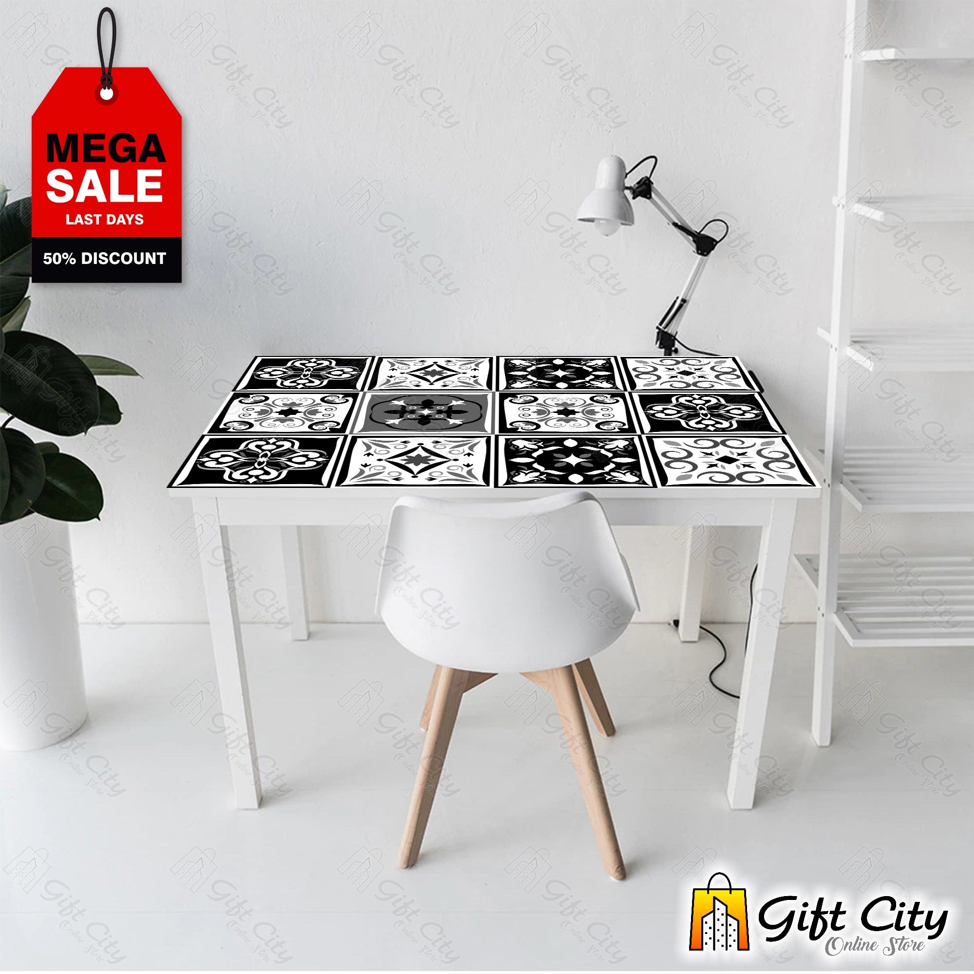 Black and White Multi Pattern Design Tile Stickers