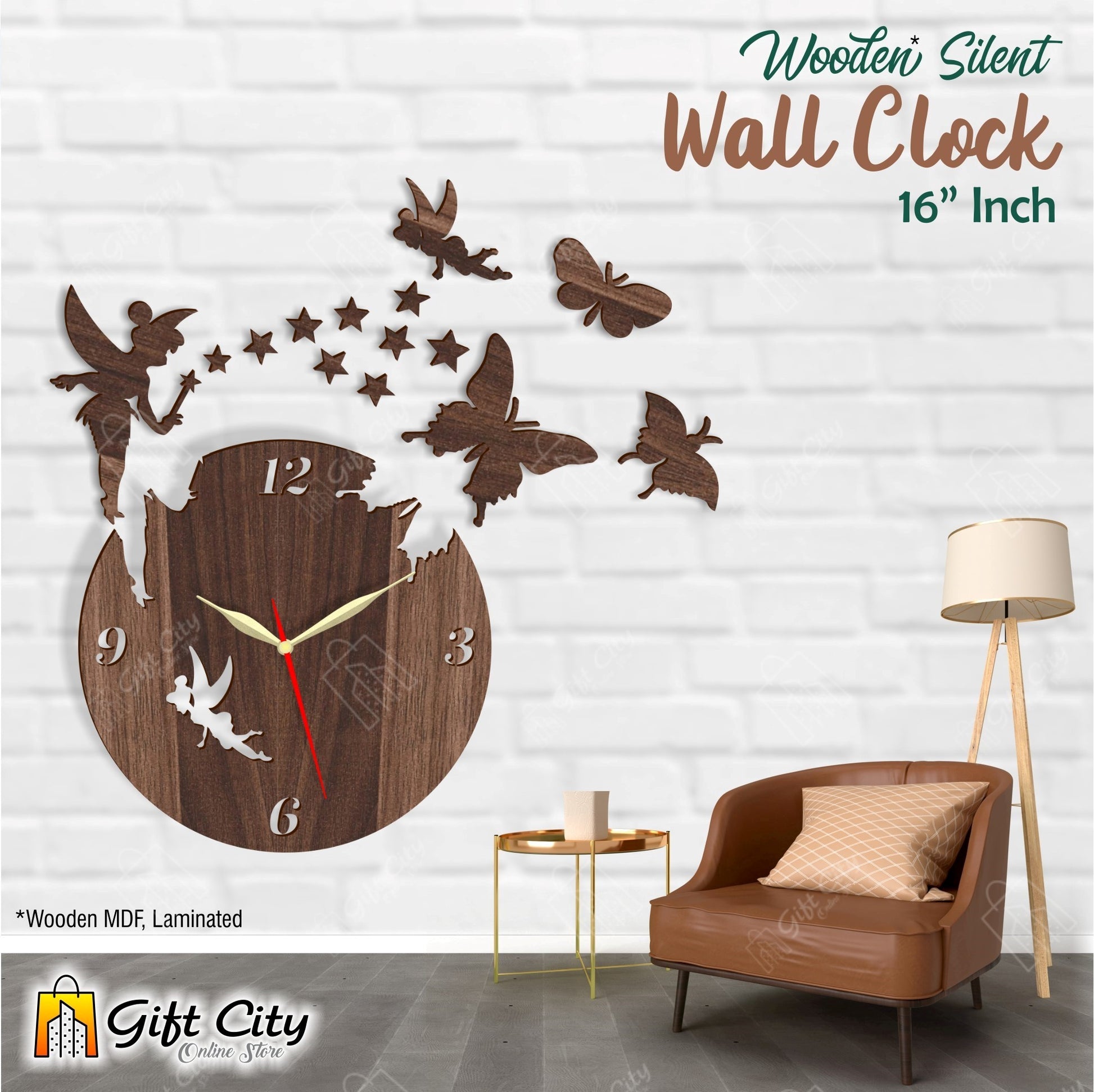 Fairy With Stars & Butterflies 3D Silent Wall Clock