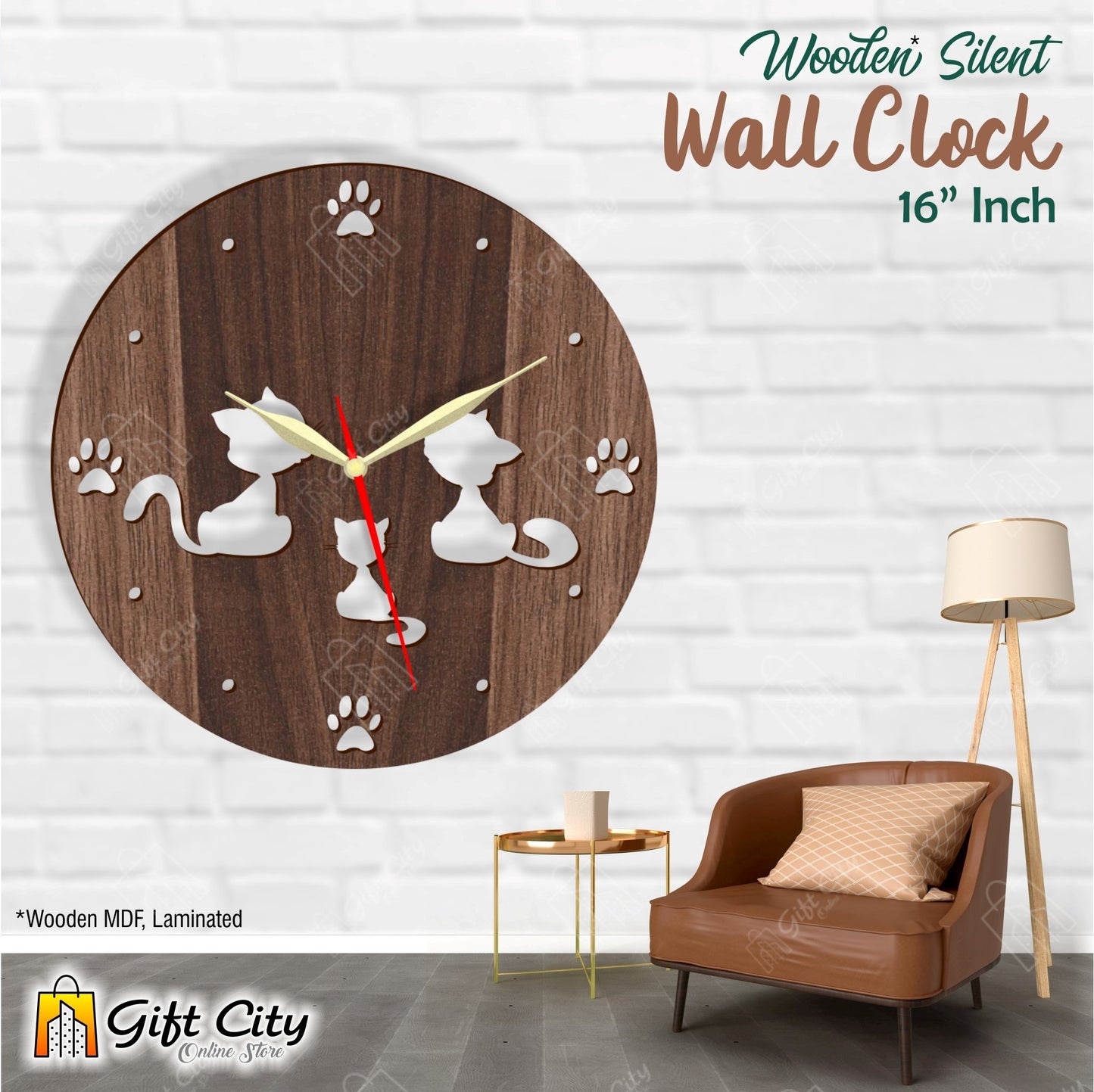 Three Cat 3D Silent Wall Clock