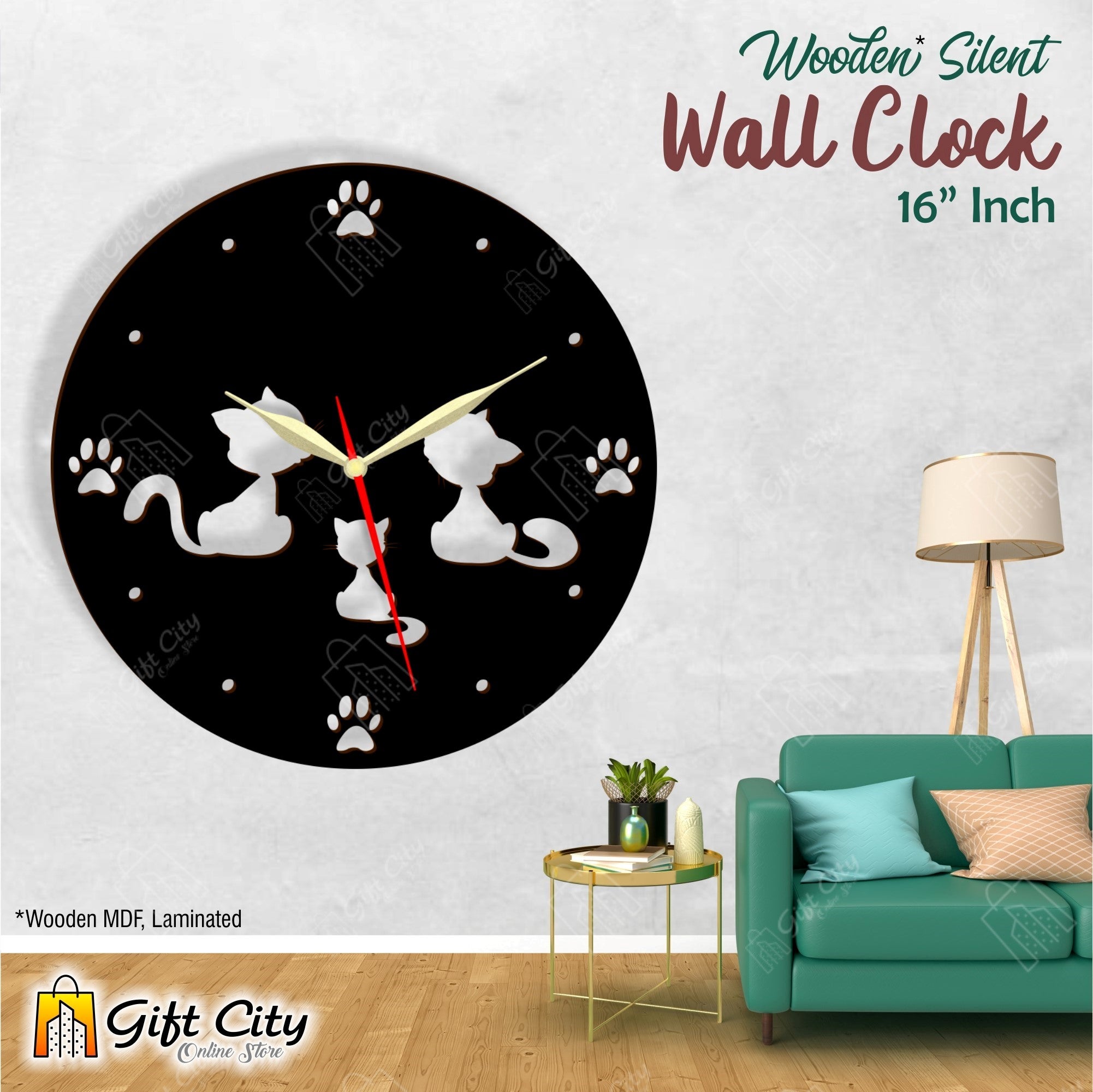 Three Cat 3D Silent Wall Clock