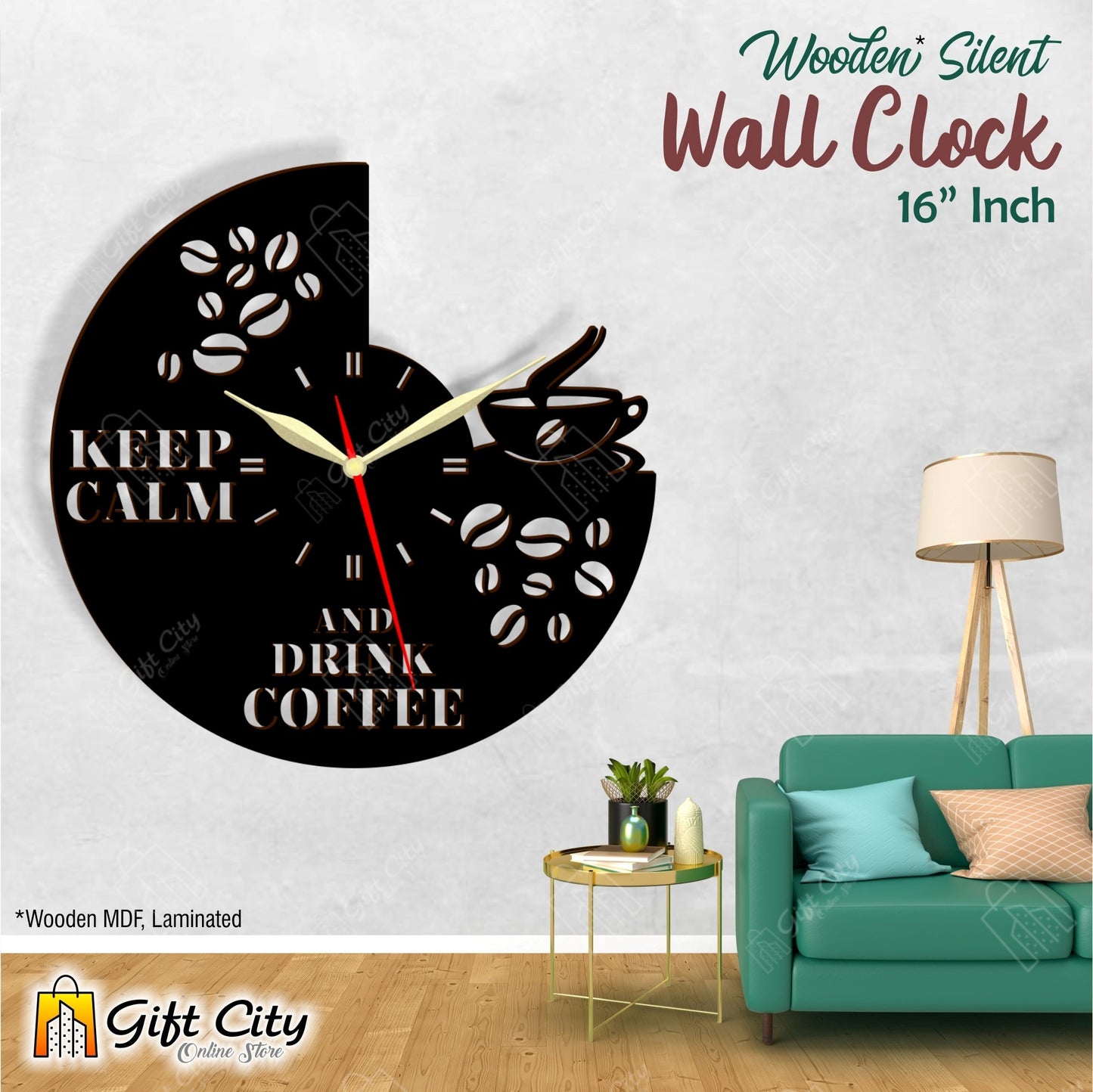 Keep Calm & Drink Coffee 3D Silent Wall Clock