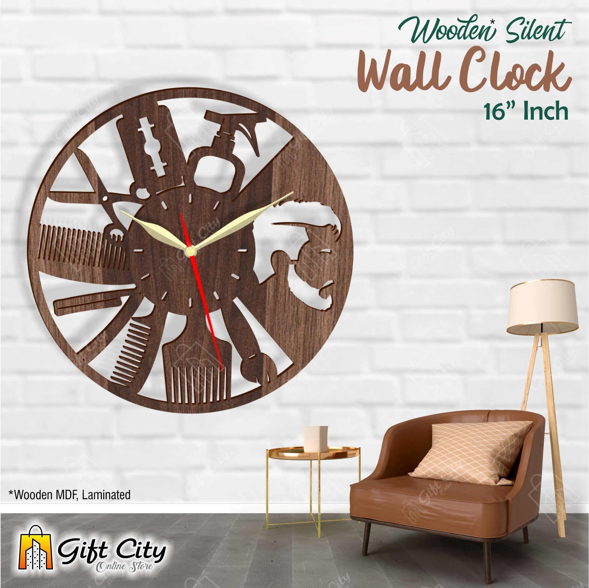 Men's Saloon 3D Silent Wall Clock