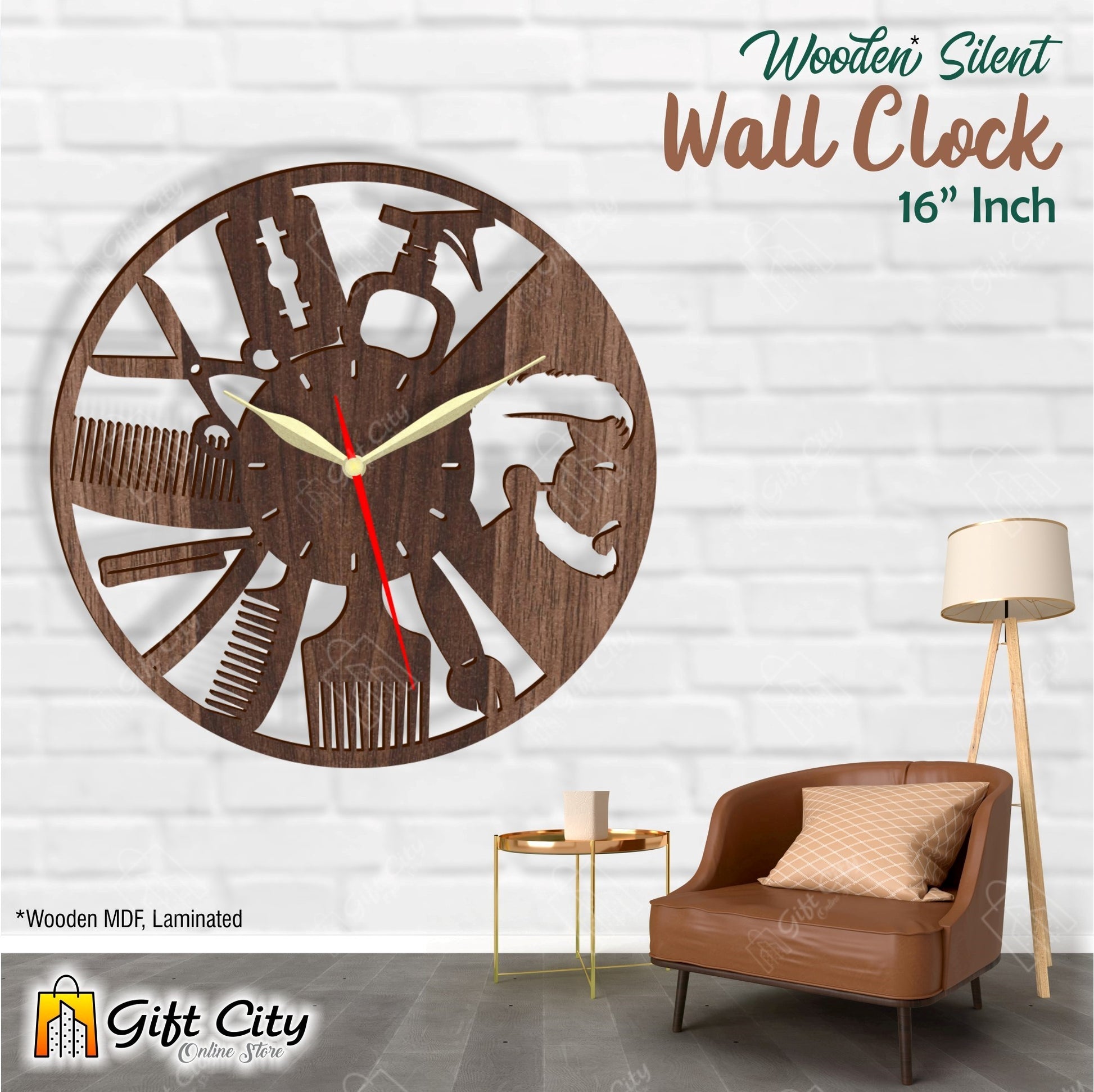 Men's Saloon 3D Silent Wall Clock