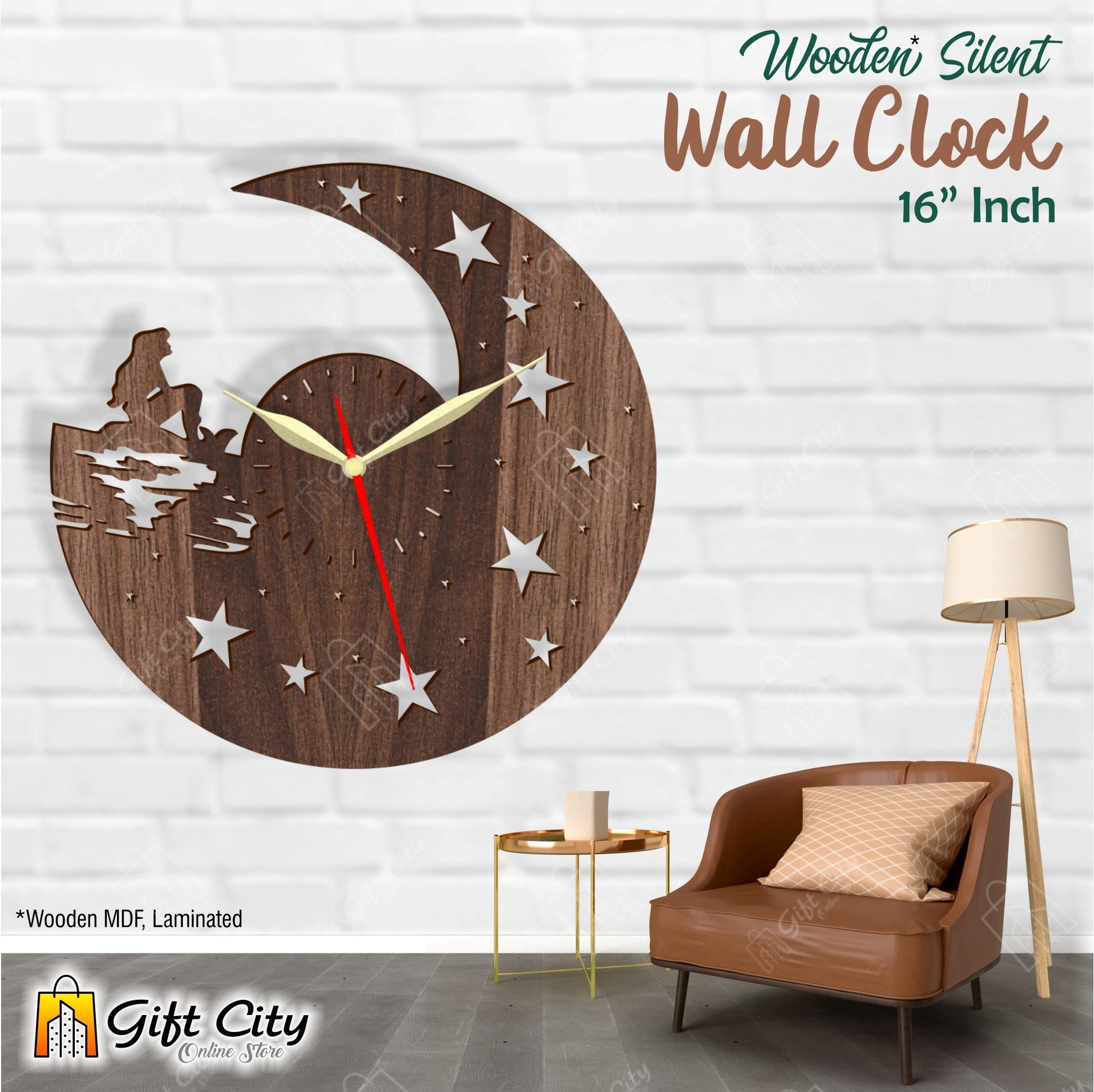 Moon & Stars Silent Wall Clock