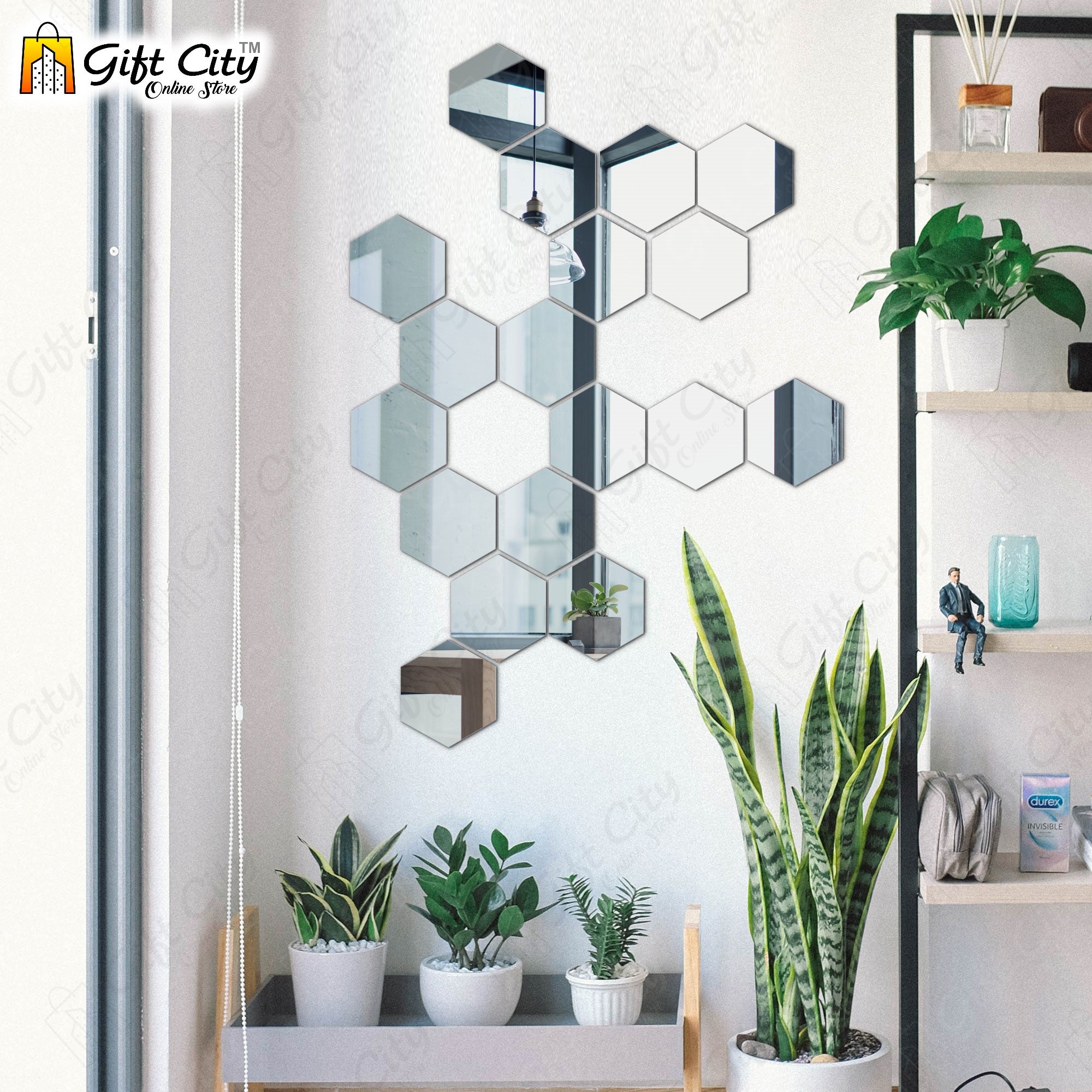 Silver Acrylic Hexagon Mirror Wall Art for Home & Office