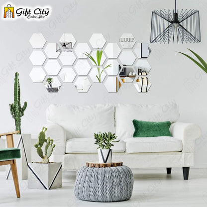 Silver Acrylic Hexagon Mirror Wall Art for Home & Office