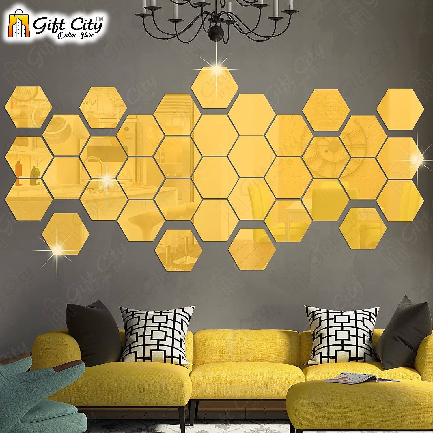 Golden Acrylic Hexagon Mirror